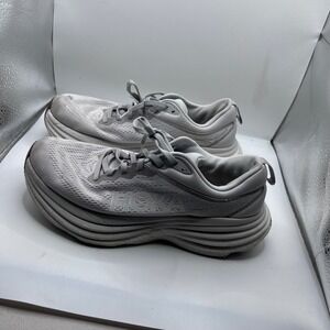 Hoka Bondi 8 Running Shoes Womens 9.5 Gray Max Cushion Mesh Sneakers